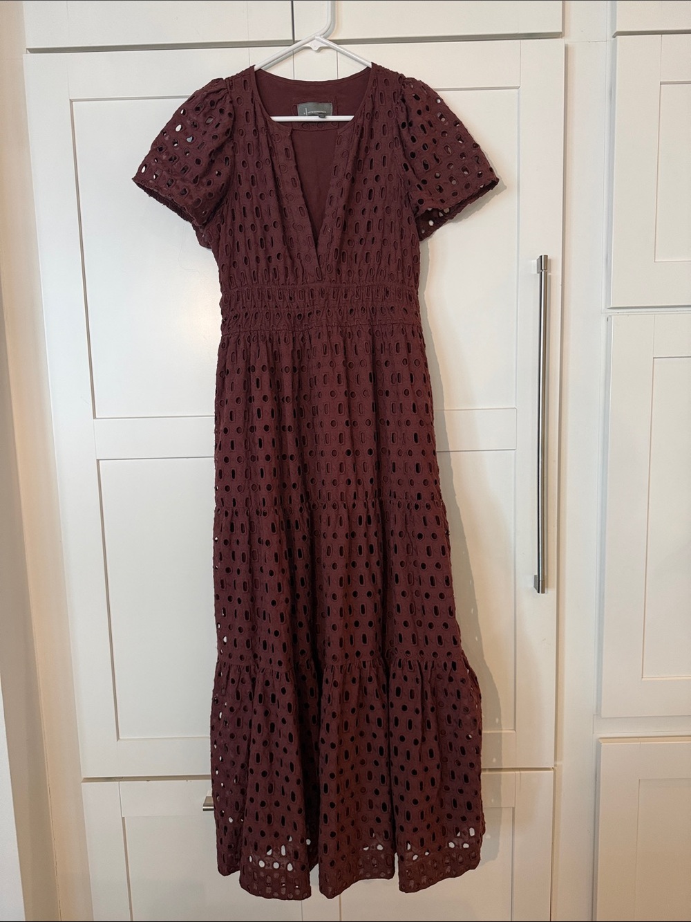 Anthropologie Burgundy Eyelet Maxi Dress